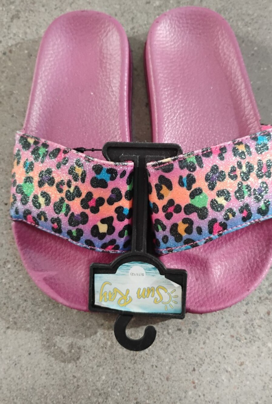 Girls' Pink Rainbow Leopard Slide Sandals